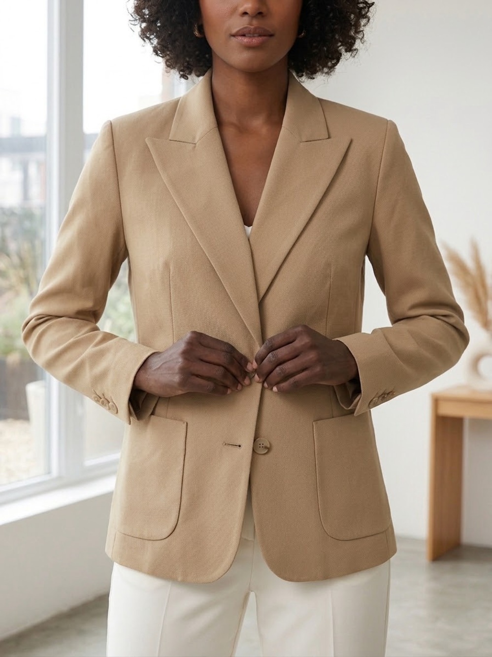 The Limited Beige Single-Button Blazer